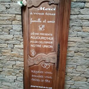 Porte avec texte de remerciement - Location pour mariage, baptême, anniversaire... - Aubigny - Vendée